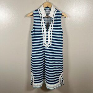 Cabana Life Delray Stripe Sleeveless Tunic Dress Size Medium Blue Beach Cover Up